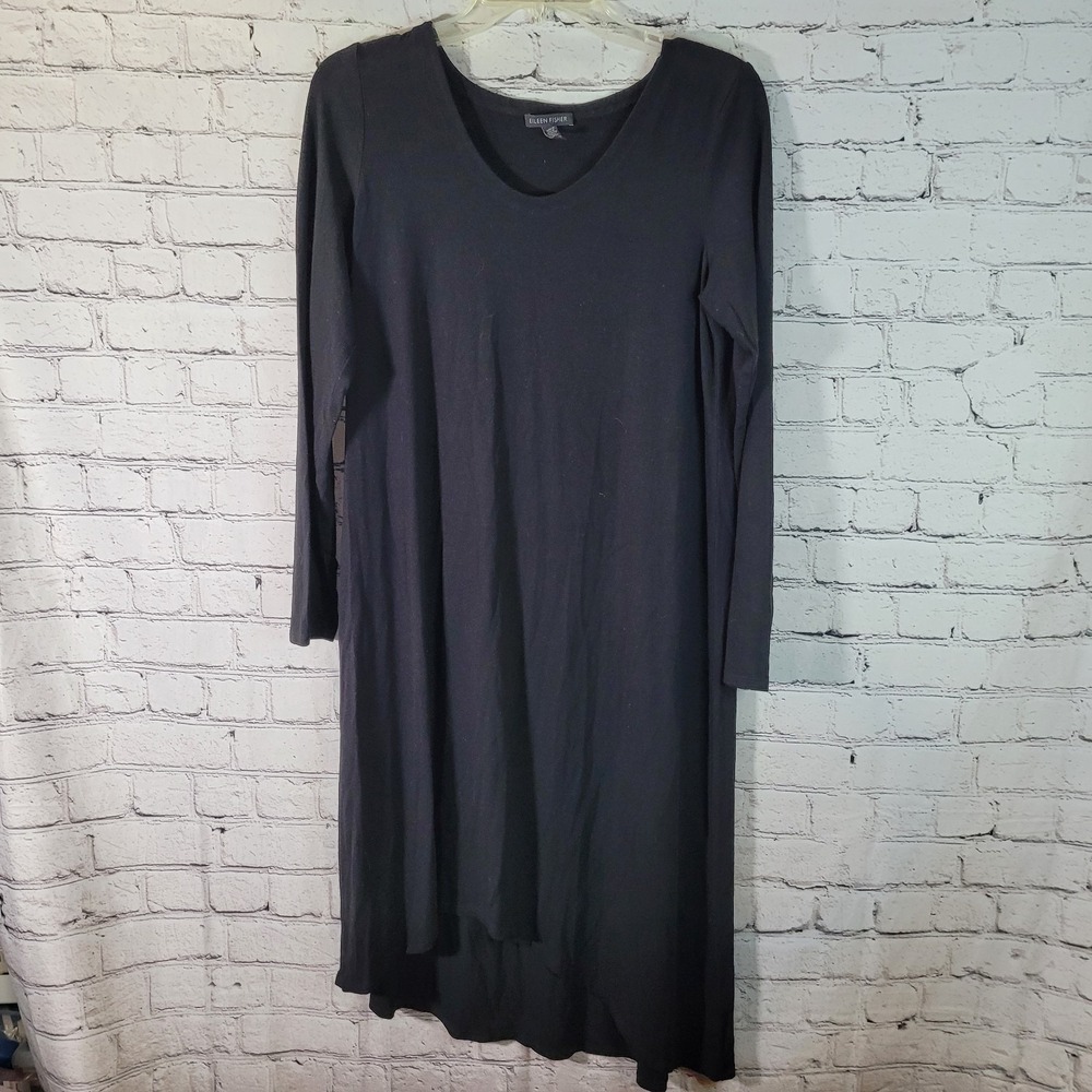 Eileen Fisher Tunic Dress Womens Medium‎ Black Excellent Long Sleeve High-Low - Picture 2 of 5